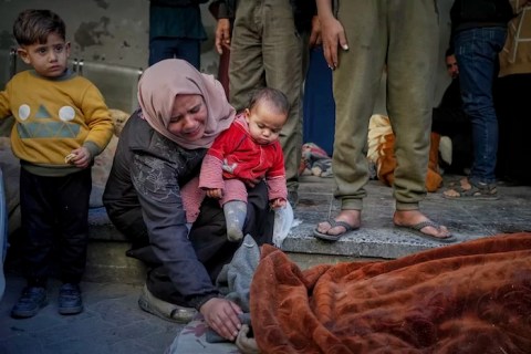 Palestinians attend a rally calling for an end to the war, in Beit Lahia, in the northern Gaza Strip, on March 25, 2025.