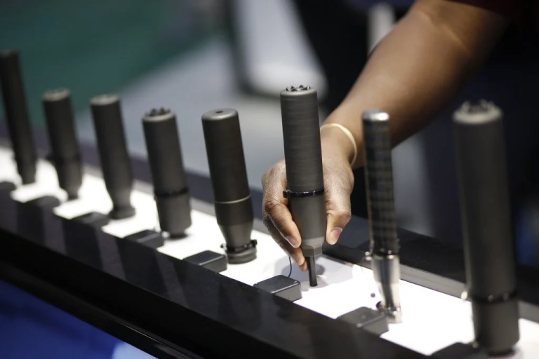gun silencers are on display