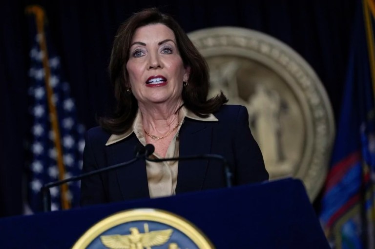 Gov. Kathy Hochul (D-NY) speaks at a news conference, Thursday, Feb. 20, 2025, in New York.