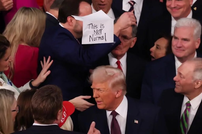 Democrat holds sign 