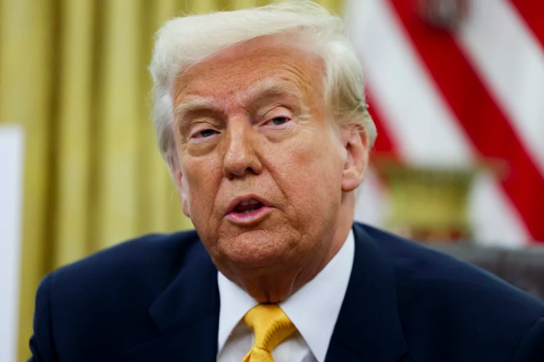 President Donald Trump delivers remarks in the Oval Office of the White House in Washington.
