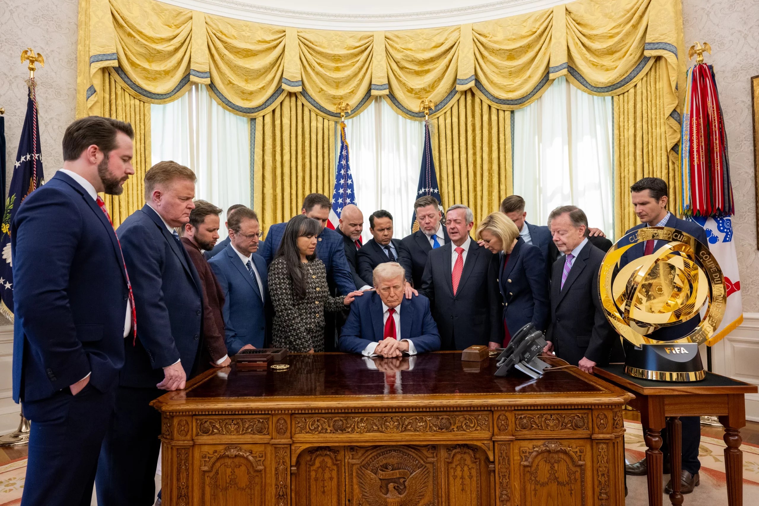 Faith leaders across the US gather in Oval Office to pray over Trump
