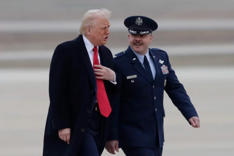 Polls? Trump is in a better place than Democrats, who are fighting each other over how to fight him President Donald Trump speaks with Col. Paul Pawluk, Vice Commander of the 89th Airlift Wing, as he walks from Marine One before boarding Air Force One, Friday, March 14, 2025, at Joint Base Andrews, Md. (AP Photo/Luis M. Alvarez)