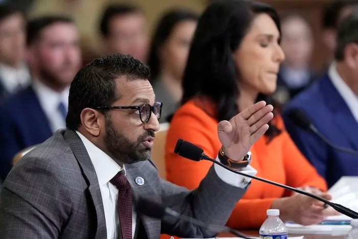 FBI Director Kash Patel, joined at right by Director of National Intelligence Tulsi Gabbard, answers questions as the House Intelligence Committee holds a hearing on worldwide threats, at the Capitol, in Washington, Wednesday, March 26, 2025.