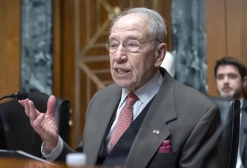 Sen. Chuck Grassley, R-Iowa, speaks during a hearing of the Senate Committee on Finance on Capitol Hill, Thursday, March 6, 2025, in Washington. (AP Photo/Mark Schiefelbein)
