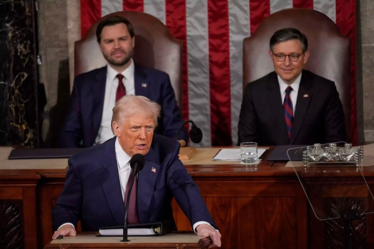 ‘All we needed was a new president’: Trump declares ‘America is back’ as Democratic protest falls flat