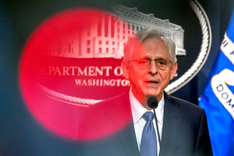 Former Attorney General Merrick Garland speaks during a news conference at the Department of Justice, Tuesday, Sept. 24, 2024, in Washington.
