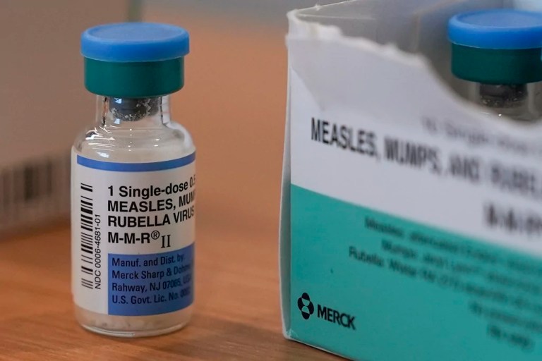 A vial of the measles, mumps and rubella vaccine is on display at the Lubbock Health Department Wednesday, Feb. 26, 2025, in Lubbock, Texas.