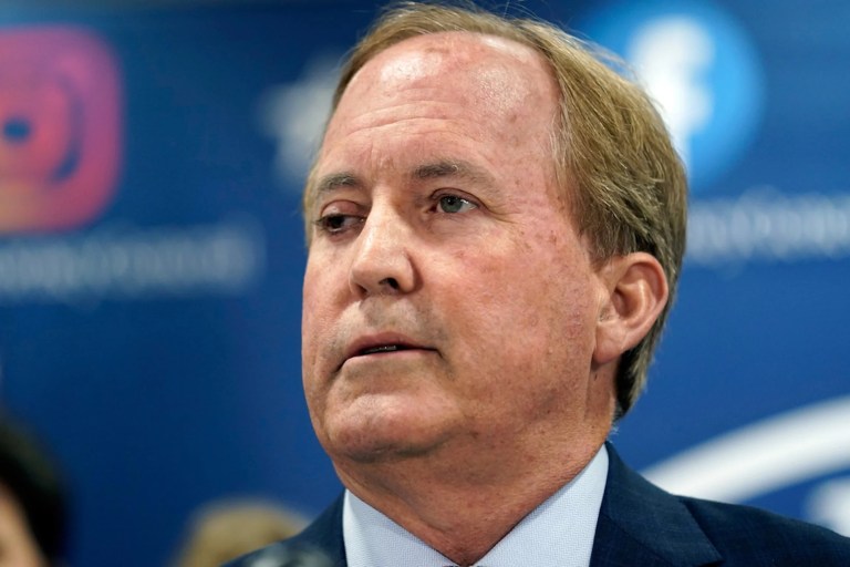 Texas Attorney General Ken Paxton makes a statement at his office, May 26, 2023, in Austin, Texas.