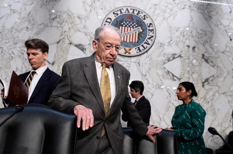 Senate Judiciary Committee Chairman Chuck Grassley (R- IA) takes his seat as the panel meets to consider prescription drug pricing and other measures, at the Capitol in Washington, Thursday, April 3, 2025.