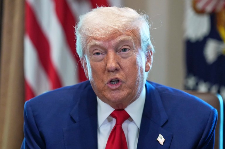 President Donald Trump speaks during a cabinet meeting at the White House, Wednesday, April 30, 2025, in Washington.