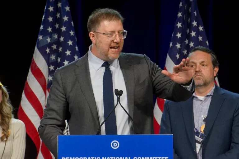 Wisconsin Democratic Chairman Ben Wikler speaks at the Democratic National Committee Winter Meeting at the Gaylord National Resort and Convention Center in National Harbor, Maryland, Saturday, Feb. 1, 2025.