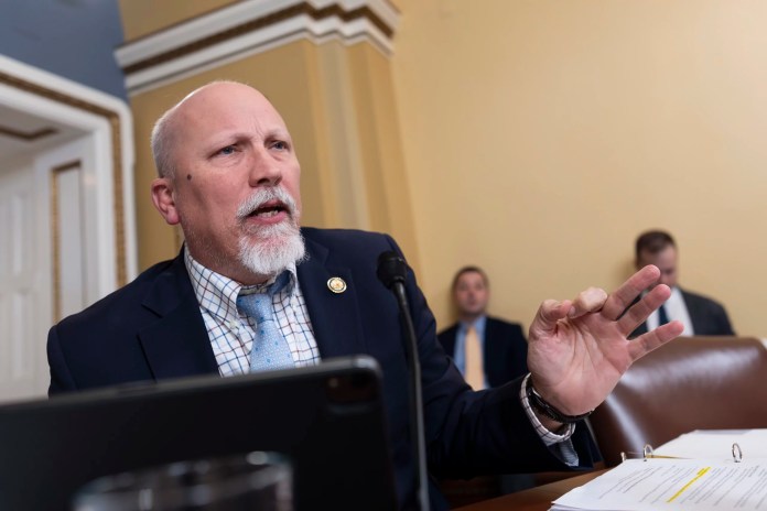 Rep. Chip Roy (R-TX) asks a question as the House Rules Committee prepares a spending bill that would keep federal agencies funded through Sept. 30, at the Capitol, in Washington, Monday, March 10, 2025.
