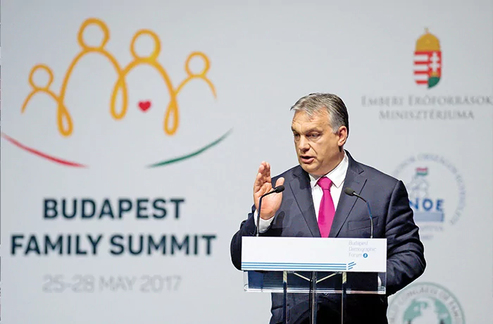 Hungarian Prime Minister Viktor Orban at a Family Summit conference in Budapest.