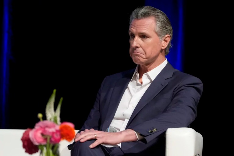 California Gov. Gavin Newsom holds a fireside chat with Stephen Cheung, the President and Chief Executive Officer of the Los Angeles County Economic Development Corporation (LAEDC) and its subsidiary, the World Trade Center Los Angeles (WTCLA) at the 2025 Economic Forecast and Industry Outlook convening on Wednesday, Feb. 26, 2025, at the East LA College in Los Angeles.