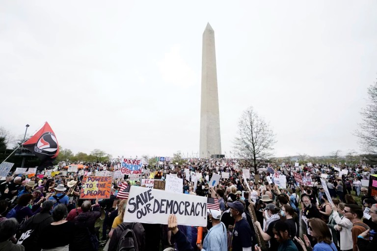 Thousands protest across the US against Trump and Musk at ‘Hands Off’ rallies