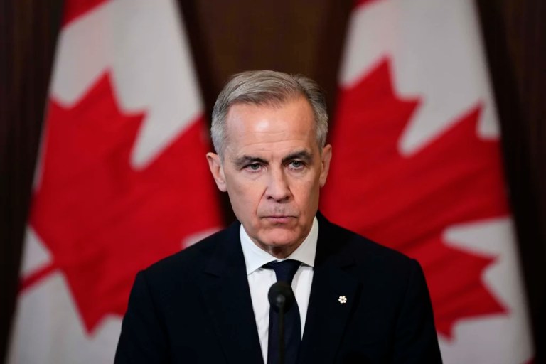 Canadian Prime Minister Mark Carney speaks during a news conference about tariffs on Parliament Hill in Ottawa, Thursday, April 3, 2025.
