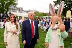 Trump jokes he doesn’t need the Easter Bunny to save him from reporters, unlike Biden