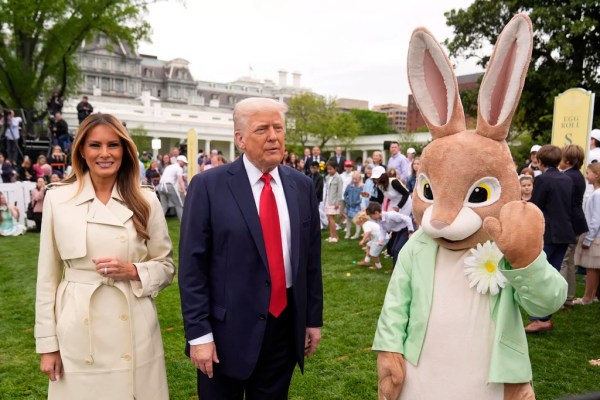 Trump jokes he doesn’t need the Easter Bunny to save him from reporters, unlike Biden