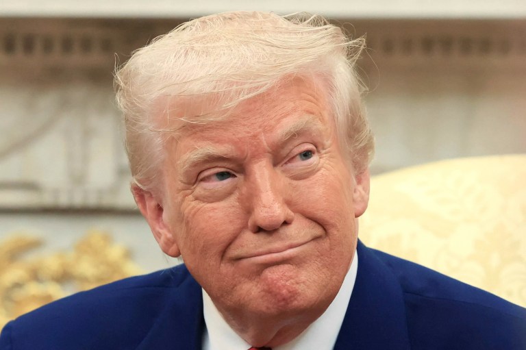 President Donald Trump attends a meeting with Israeli Prime Minister Benjamin Netanyahu in the Oval Office at the White House in Washington, Monday, April 7, 2025.