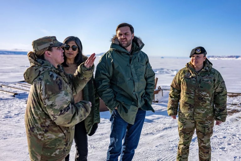 Vice President JD Vance and second lady Usha Vance tour the U.S. military's Pituffik Space Base in Greenland, Friday, March 28, 2025.