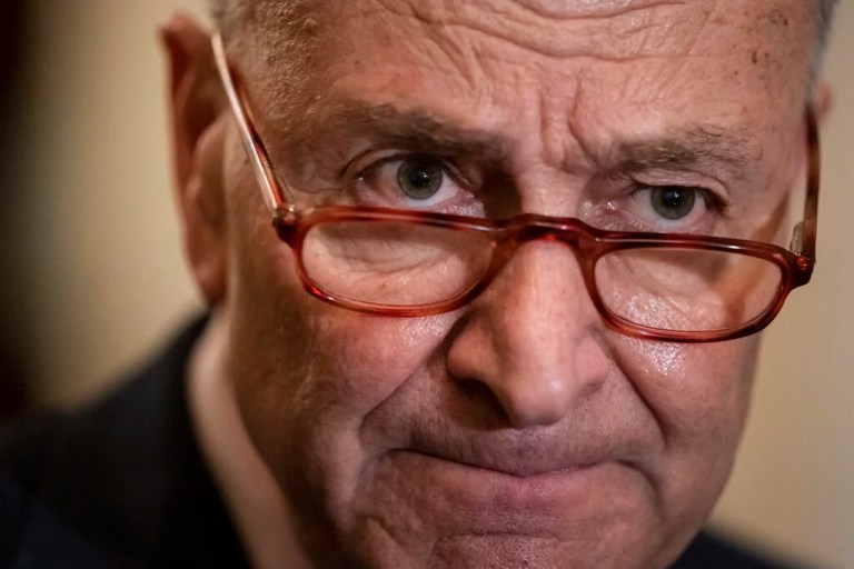 Senate Minority Leader Chuck Schumer (D-NY) speaks to reporters at the Capitol in Washington, Tuesday, April 9, 2019.