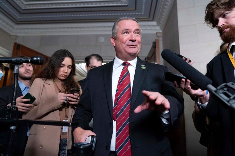 Rep. Don Bacon, R-Neb., a Republican moderate, talks to reporters as he arrives to the Republican caucus meeting at the Capitol in Washington, Tuesday, Oct. 24, 2023. (AP Photo/Jose Luis Magana)