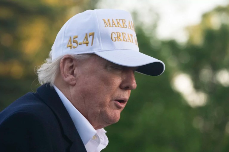 President Donald Trump arrives on Marine One at the White House, Sunday, April 27, 2025, in Washington.