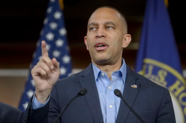 House Minority Leader Hakeem Jeffries (D-NY) speaks during a news conference at the Capitol, Friday, March 14, 2025, in Washington.