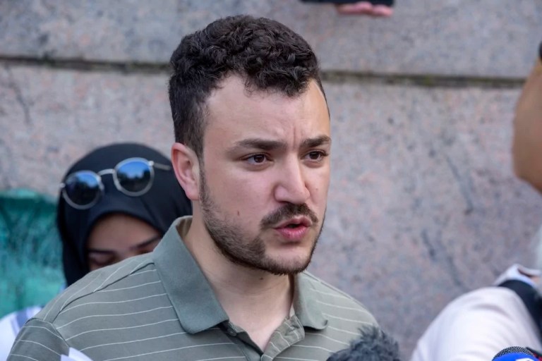 Student negotiator Mahmoud Khalil is seen at a pro-Palestinian protest encampment on the Columbia University campus in New York, April 29, 2024.