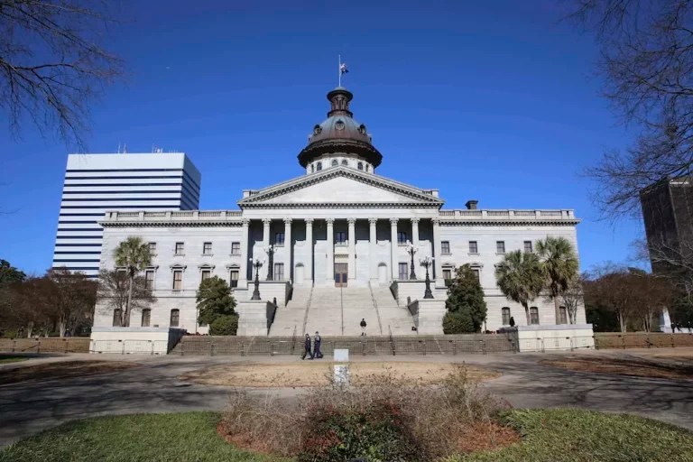 Police officers are the only people seen at the South Carolina Statehouse on Jan. 20, 2021, in Columbia, South Carolina. The Republican-dominated South Carolina House is expected to debate a bill restricting medical care for transgender minors on Wednesday, Jan. 17, 2024.