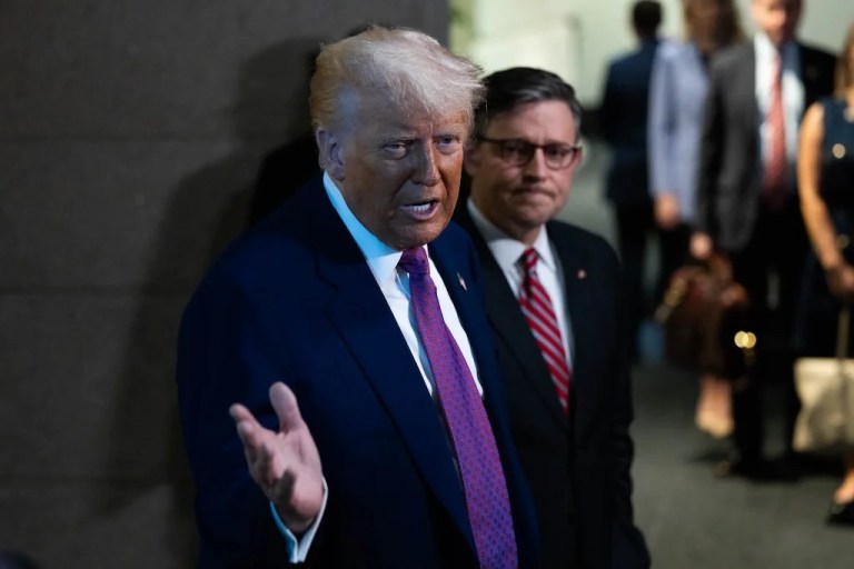 President Donald Trump with House Speaker Mike Johnson at the Capitol on May 20, 2025.