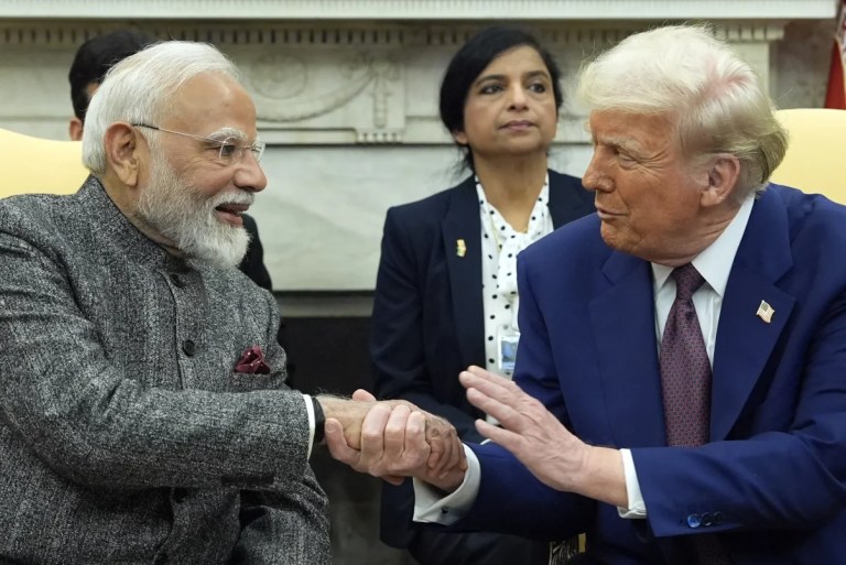 President Donald Trump shakes hands with India's Prime Minister Narendra Modi in the Oval Office of the White House, Thursday, Feb. 13, 2025, in Washington. (Photo/Alex Brandon)