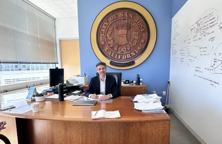 San Jose Mayor Matt Mahan at his desk in San Jose, California.