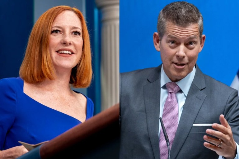 MSNBC's Jen Psaki, left, and Transportation Secretary Sean Duffy, right.