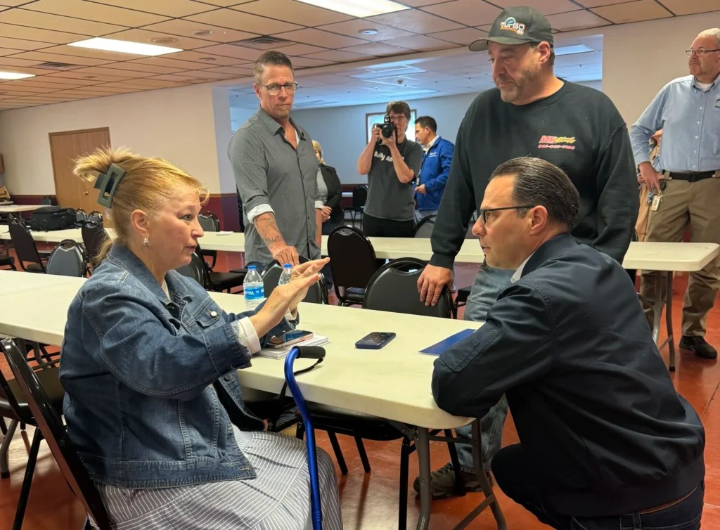 Josh Shapiro visits residents of southern Somerset County Tuesday after recent flooding devastated small businesses in their communities.