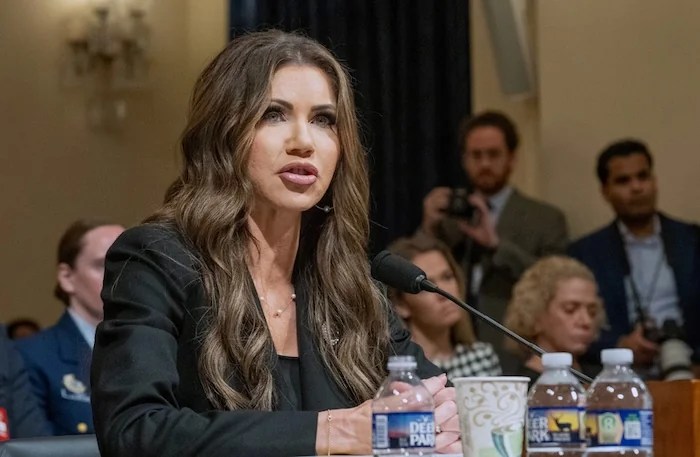 Homeland Security Secretary Kristi Noem testifies during a House Committee on Homeland Security hearing, Wednesday, May 14, 2025, in Washington. (AP Photo/Kevin Wolf)