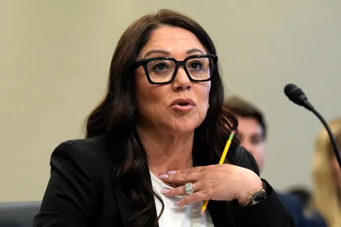 Secretary of Labor Lori Chavez-DeRemer testifies before the House Committee on Appropriations subcommittee budget hearing on Capitol Hill, Thursday, May 15, 2025, in Washington.
