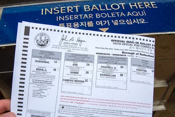 A New Jersey primary ballot has an 