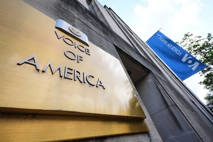 The Voice of America building in Washington, D.C., Monday, May 5, 2025.