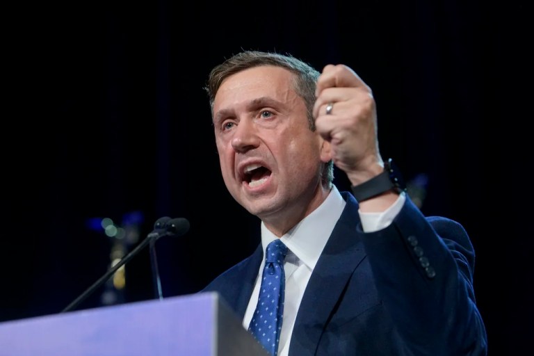 Democratic National Committee Chairman Ken Martin speaks after winning the vote at the Democratic National Committee Winter Meeting in National Harbor, Maryland, Feb. 1, 2025.
