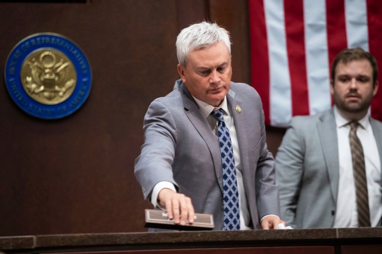 House Oversight Committee Chair James Comer (R-Ky.) arrives for a markup on Capitol Hill April 30, 2025. (Francis Chung/POLITICO via AP Images)