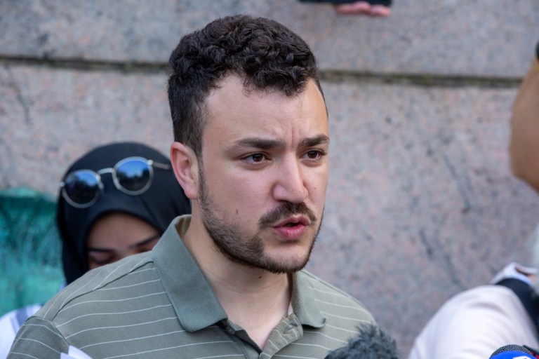 Student negotiator Mahmoud Khalil is seen at a pro-Palestinian protest encampment on the Columbia University campus in New York, April 29, 2024.