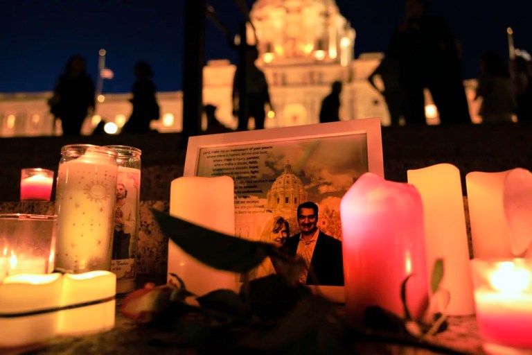 A candlelight vigil for former House Speaker Melissa Hortman and her husband Mark, who were fatally shot.