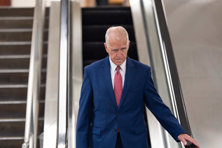 FILE — Sen. Thom Tillis, R-N.C., returns to his office as senators arrive for votes and policy meetings, at the Capitol in Washington, June 17, 2025. (AP Photo/J. Scott Applewhite, File)