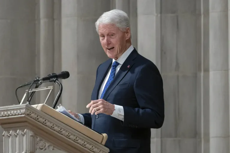 Former President Bill Clinton speaks during the funeral service of former Labor Secretary Alexis Herman at Washington National Cathedral Wednesday, May 14, 2025 in Washington.