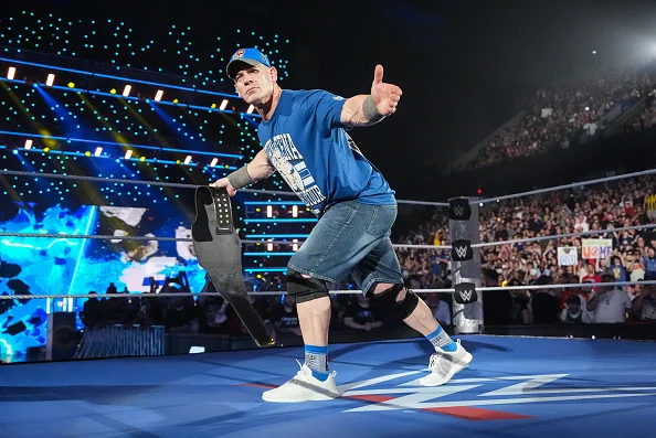 John Cena makes his entrance during SmackDown at Van Andel Arena on June 20, 2025 in Grand Rapids, Michigan.