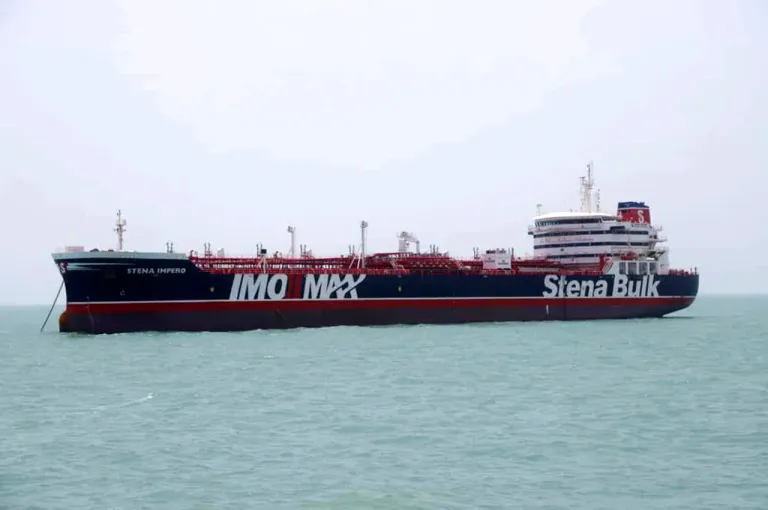 In this July 20, 2019, file photo, British-flagged oil tanker Stena Impero, which was seized by the Iran's Revolutionary Guard on Friday is photographed in the Iranian port of Bandar Abbas. A ship-tracking website shows a British-flagged oil tanker held by Iran since July moving for the first time in weeks. The movement of the Stena Impero on Tuesday, Sept. 24, comes after a government spokesman in Iran on Monday said legal proceedings against the vessel had concluded.