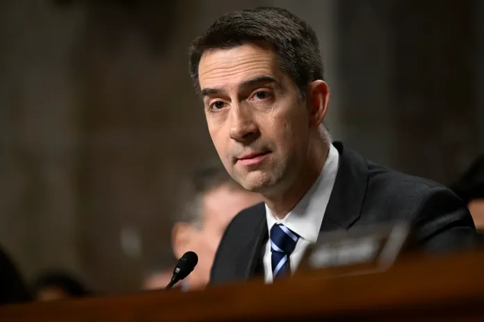 Chairman of the Senate Intelligence Committee Sen. Tom Cotton, R-Ark., questions John Ratcliffe, President-elect Donald Trump's choice to be the Director of the Central Intelligence Agency, appearing before the Senate Intelligence Committee for his confirmation hearing, at the Capitol in Washington, Wednesday, Jan. 15, 2025. (AP Photo/John McDonnell)