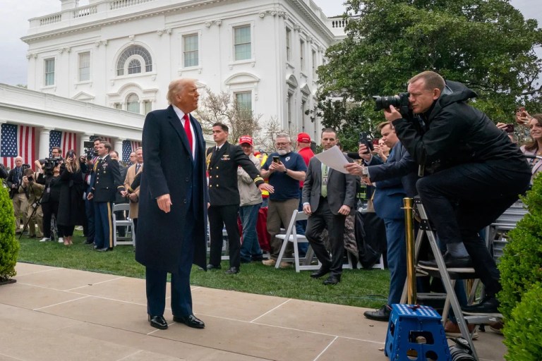 President Donald Trump speaks as he departs toward the Oval Office after signing an executive order at an event to announce new tariffs in the Rose Garden of the White House, Wednesday, April 2, 2025, in Washington.